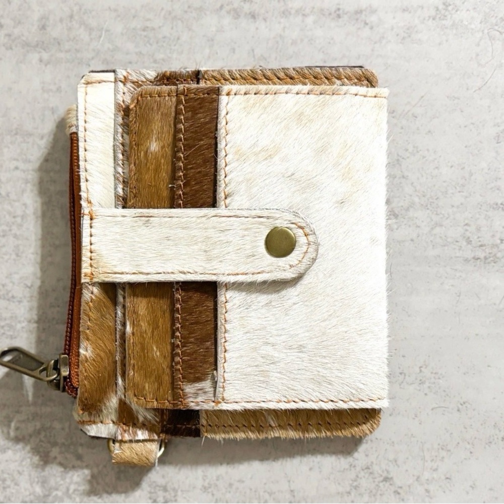 Hair On Hide Card Wallet w/ ID Window & Zipper Coin Pocket